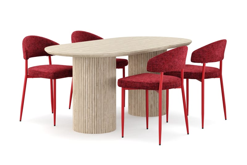 Uppveda Matbord Travetin utseende med 4 st Jairam Matstolar - Beige - Möbler - Matplats - Matgrupp & matbord med stolar