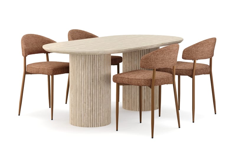 Uppveda Matbord Travetin utseende med 4 st Jairam Matstolar - Beige - Möbler - Matplats - Matgrupp & matbord med stolar