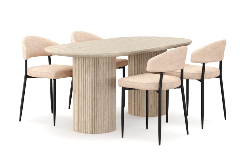 Uppveda Matbord Travetin utseende med 4 st Jairam Matstolar - Beige - Möbler - Matplats - Matgrupp & matbord med stolar