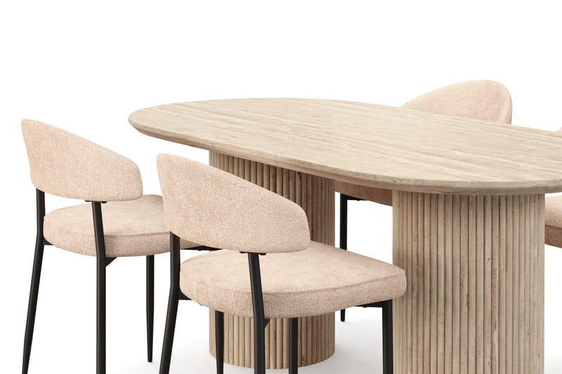 Uppveda Matbord Travetin utseende med 4 st Jairam Matstolar - Beige - Möbler - Matplats - Matgrupp & matbord med stolar