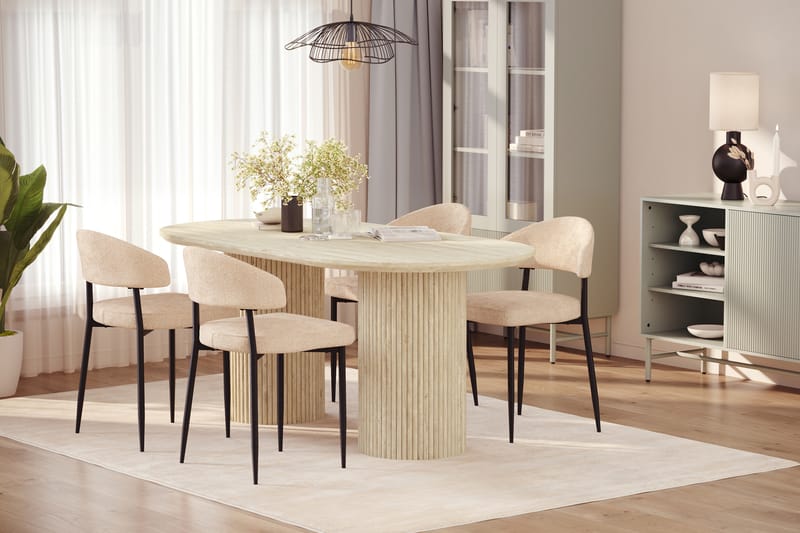 Uppveda Matbord Travetin utseende med 4 st Jairam Matstolar - Beige - Möbler - Matplats - Matgrupp & matbord med stolar