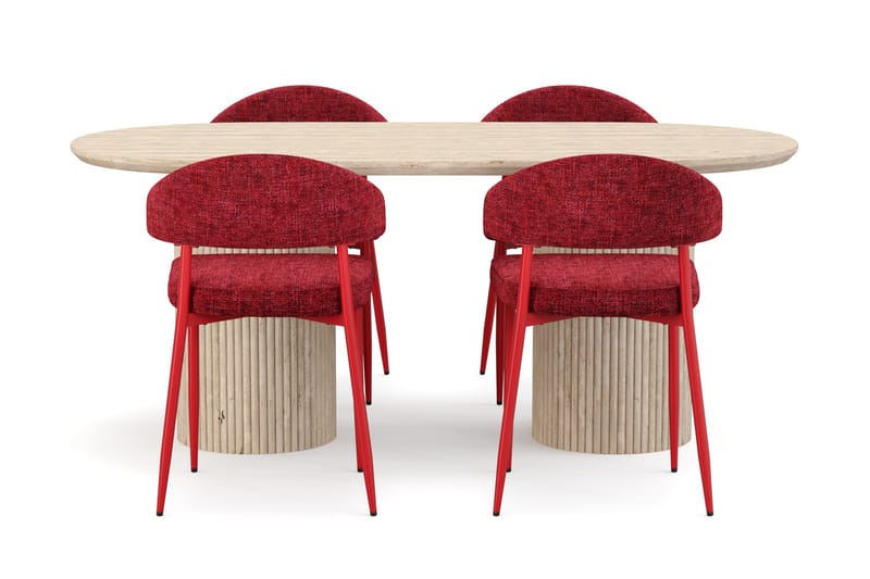 Uppveda Matbord Travetin utseende med 4 st Jairam Matstolar - Beige - Möbler - Matplats - Matgrupp & matbord med stolar