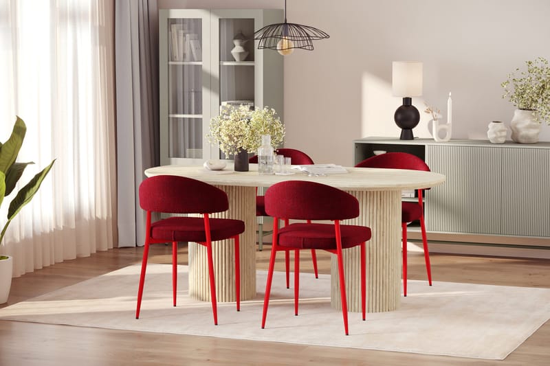 Uppveda Matbord Travetin utseende med 4 st Jairam Matstolar - Beige - Möbler - Matplats - Matgrupp & matbord med stolar