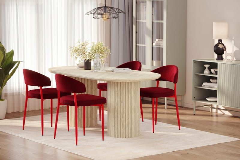 Uppveda Matbord Travetin utseende med 4 st Jairam Matstolar - Beige - Möbler - Matplats - Matgrupp & matbord med stolar