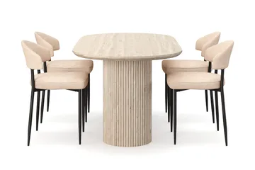 Uppveda Matbord Travetin utseende med 4 st Jairam Matstolar - Beige - Möbler - Matplats - Matgrupp & matbord med stolar