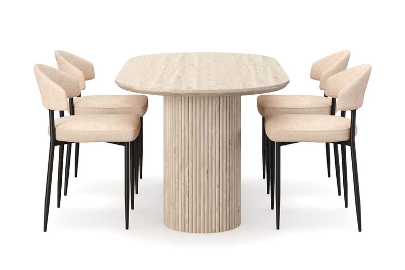 Uppveda Matbord Travetin utseende med 4 st Jairam Matstolar - Beige - Möbler - Matplats - Matgrupp & matbord med stolar