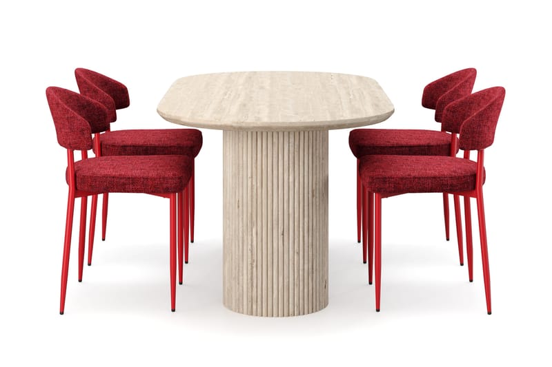 Uppveda Matbord Travetin utseende med 4 st Jairam Matstolar - Beige - Möbler - Matplats - Matgrupp & matbord med stolar