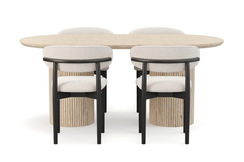 Uppveda Matbord Travetin utseende med 4 st Jaiveer Matstolar - Beige - Möbler - Matplats - Matgrupp & matbord med stolar