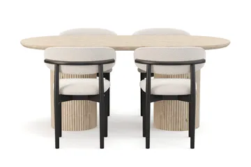Uppveda Matbord Travetin utseende med 4 st Jaiveer Matstolar - Beige - Möbler - Matplats - Matgrupp & matbord med stolar