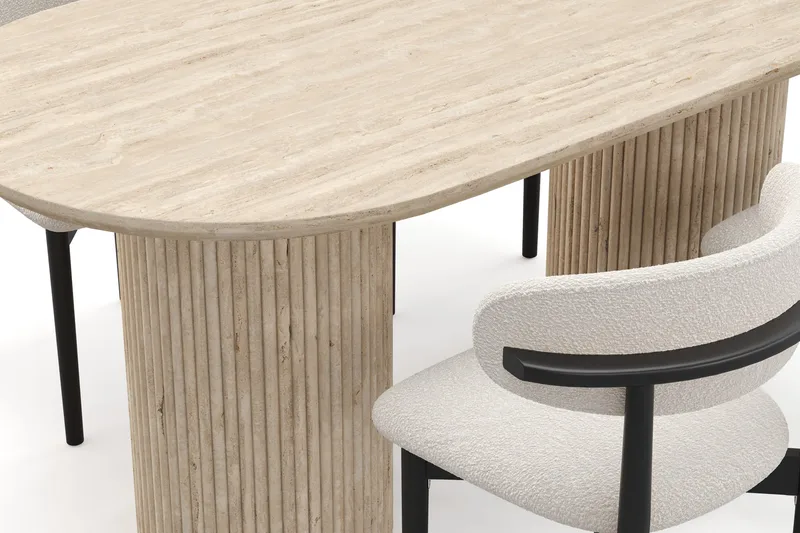 Uppveda Matbord Travetin utseende med 4 st Jaiveer Matstolar - Beige - Möbler - Matplats - Matgrupp & matbord med stolar