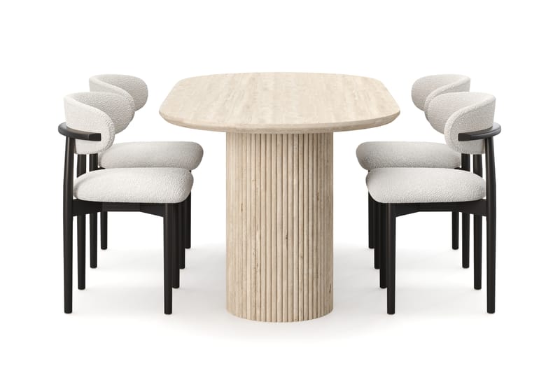 Uppveda Matbord Travetin utseende med 4 st Jaiveer Matstolar - Beige - Möbler - Matplats - Matgrupp & matbord med stolar
