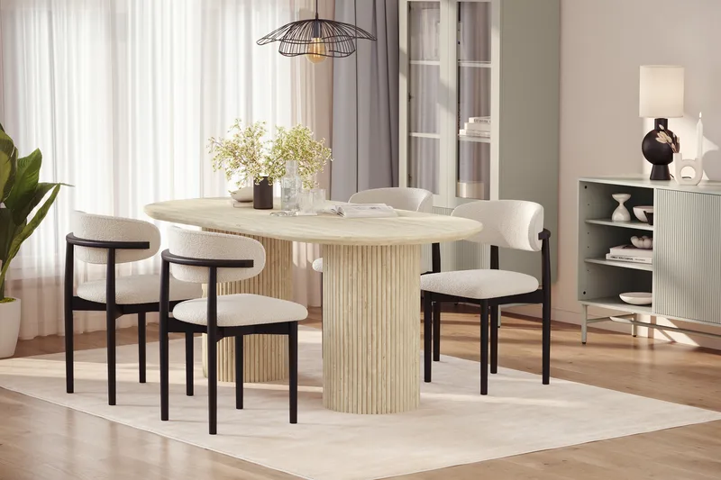 Uppveda Matbord Travetin utseende med 4 st Jaiveer Matstolar - Beige - Möbler - Matplats - Matgrupp & matbord med stolar