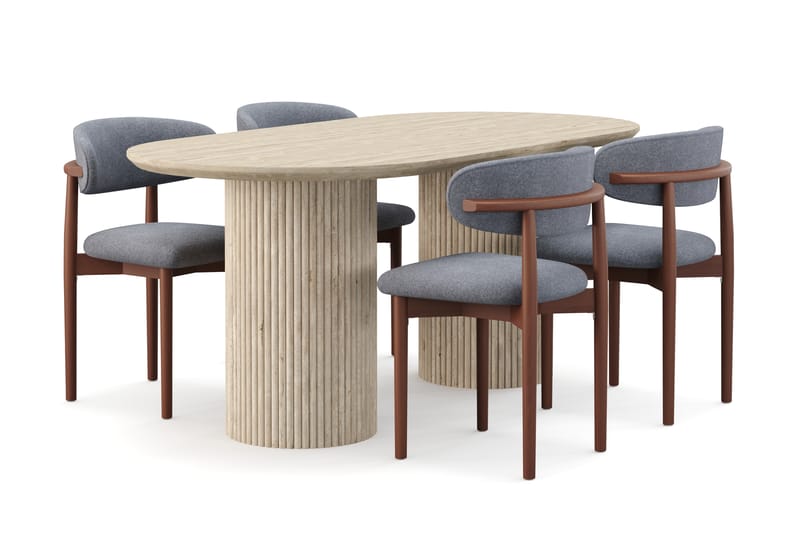 Uppveda Matbord Travetin utseende med 4 st Jaiveer Matstolar - Beige - Möbler - Matplats - Matgrupp & matbord med stolar