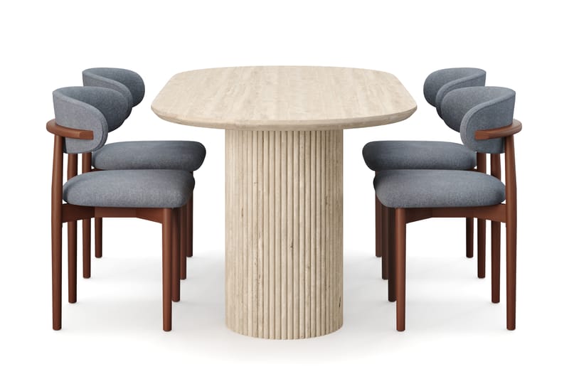 Uppveda Matbord Travetin utseende med 4 st Jaiveer Matstolar - Beige - Möbler - Matplats - Matgrupp & matbord med stolar