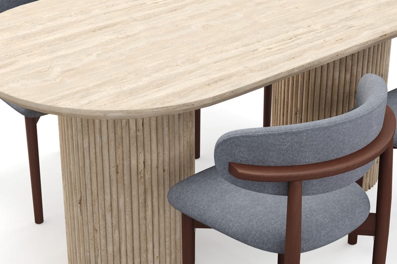Uppveda Matbord Travetin utseende med 4 st Jaiveer Matstolar - Beige - Möbler - Matplats - Matgrupp & matbord med stolar