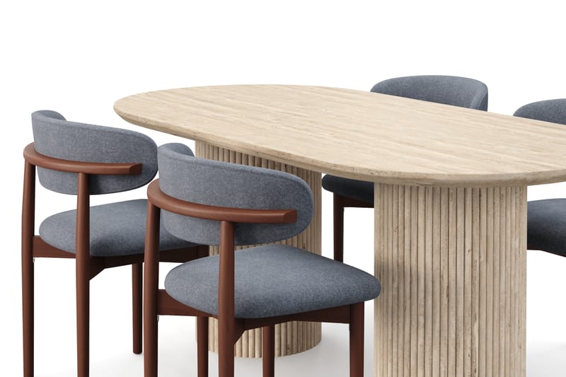 Uppveda Matbord Travetin utseende med 4 st Jaiveer Matstolar - Beige - Möbler - Matplats - Matgrupp & matbord med stolar