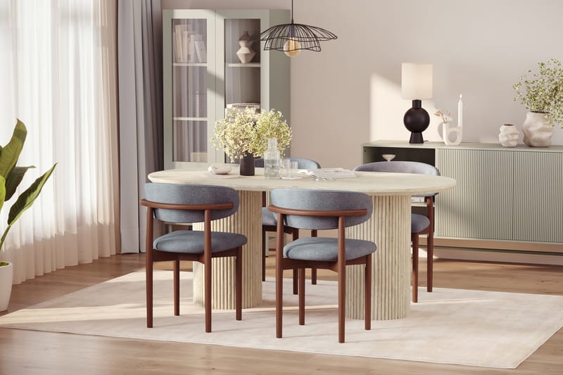 Uppveda Matbord Travetin utseende med 4 st Jaiveer Matstolar - Beige - Möbler - Matplats - Matgrupp & matbord med stolar