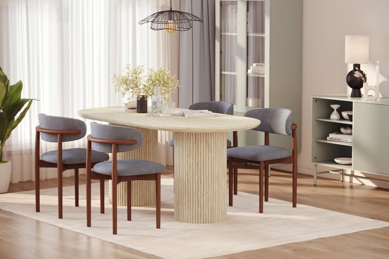 Uppveda Matbord Travetin utseende med 4 st Jaiveer Matstolar - Beige - Möbler - Matplats - Matgrupp & matbord med stolar