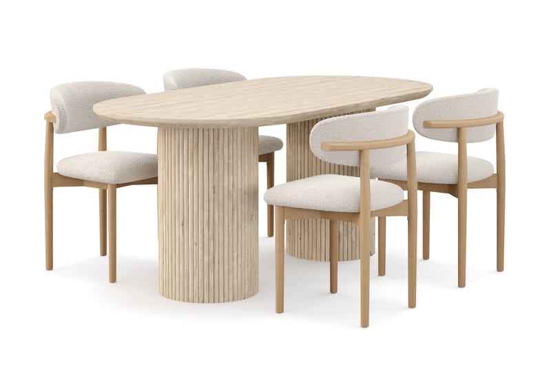 Uppveda Matbord Travetin utseende med 4 st Jaiveer Matstolar - Beige - Möbler - Matplats - Matgrupp & matbord med stolar
