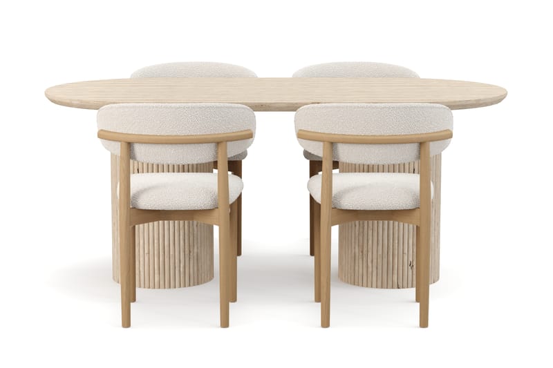 Uppveda Matbord Travetin utseende med 4 st Jaiveer Matstolar - Beige - Möbler - Matplats - Matgrupp & matbord med stolar