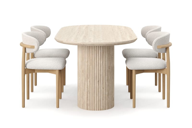 Uppveda Matbord Travetin utseende med 4 st Jaiveer Matstolar - Beige - Möbler - Matplats - Matgrupp & matbord med stolar