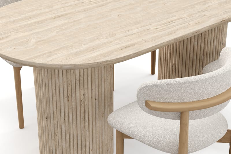 Uppveda Matbord Travetin utseende med 4 st Jaiveer Matstolar - Beige - Möbler - Matplats - Matgrupp & matbord med stolar