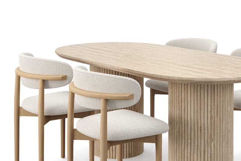 Uppveda Matbord Travetin utseende med 4 st Jaiveer Matstolar - Beige - Möbler - Matplats - Matgrupp & matbord med stolar