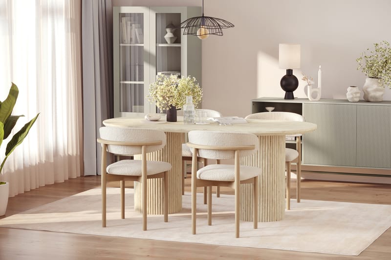 Uppveda Matbord Travetin utseende med 4 st Jaiveer Matstolar - Beige - Möbler - Matplats - Matgrupp & matbord med stolar