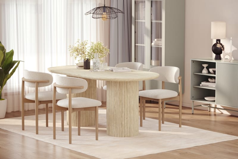 Uppveda Matbord Travetin utseende med 4 st Jaiveer Matstolar - Beige - Möbler - Matplats - Matgrupp & matbord med stolar