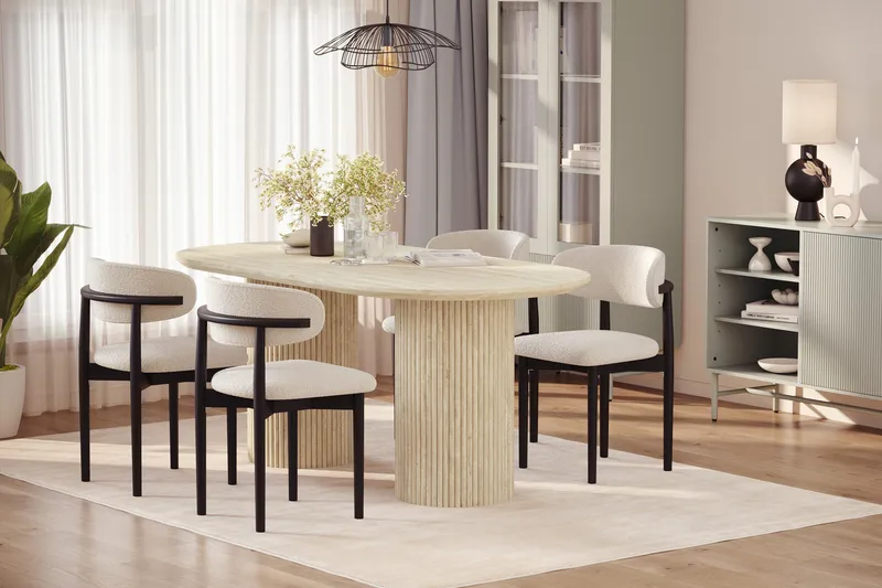 Uppveda Matbord Travetin utseende med 4 st Jaiveer Matstolar - Beige - Möbler - Matplats - Matgrupp & matbord med stolar