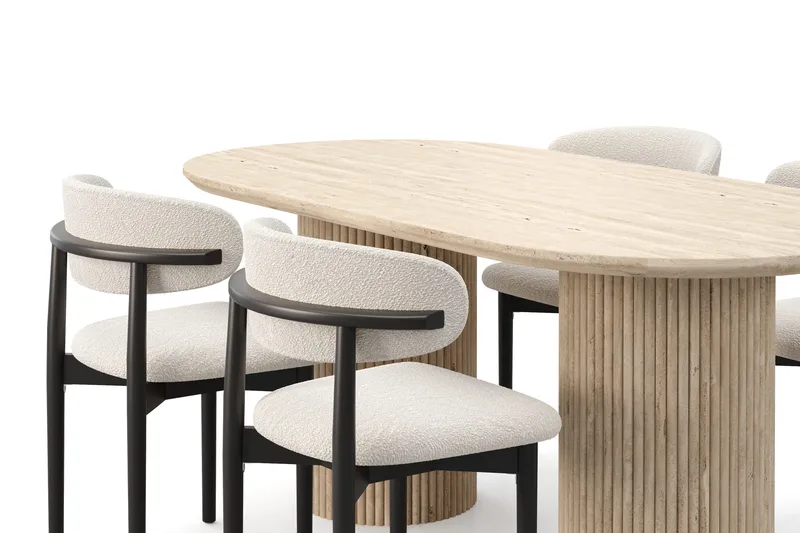 Uppveda Matbord Travetin utseende med 4 st Jaiveer Matstolar - Beige - Möbler - Matplats - Matgrupp & matbord med stolar