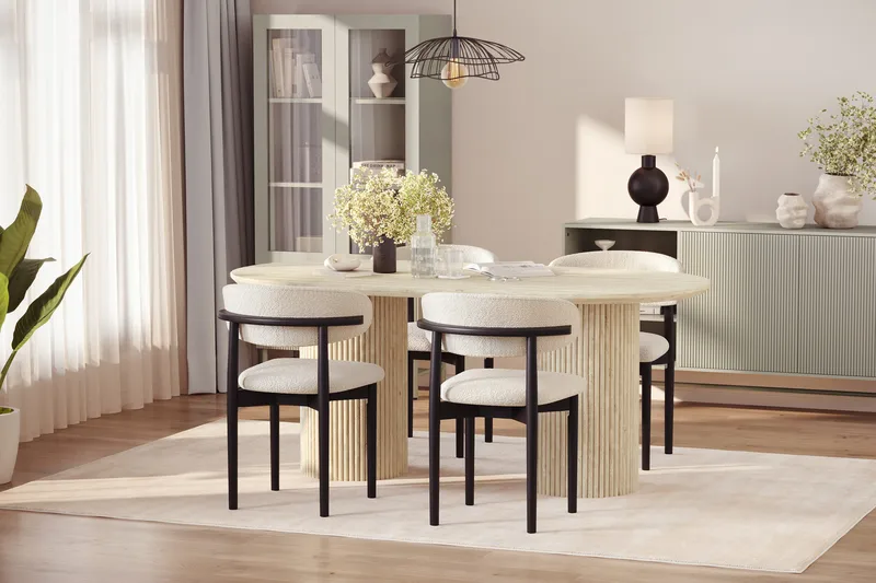 Uppveda Matbord Travetin utseende med 4 st Jaiveer Matstolar - Beige - Möbler - Matplats - Matgrupp & matbord med stolar