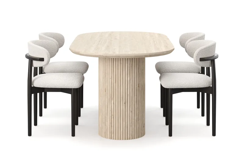 Uppveda Matbord Travetin utseende med 4 st Jaiveer Matstolar - Beige - Möbler - Matplats - Matgrupp & matbord med stolar