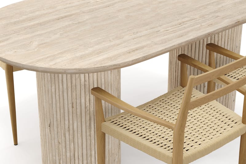 Uppveda Matbord Travetin utseende med 4 st Jamna Karmstolar - Beige - Möbler - Matplats - Matgrupp & matbord med stolar