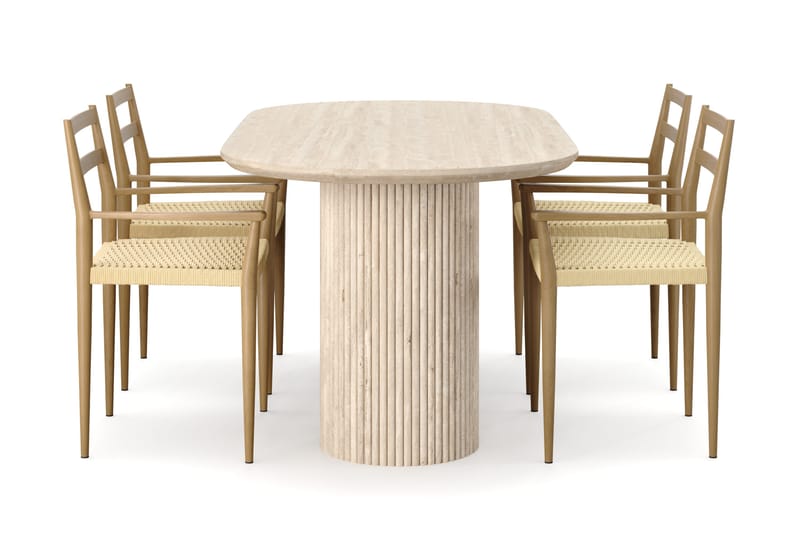 Uppveda Matbord Travetin utseende med 4 st Jamna Karmstolar - Beige - Möbler - Matplats - Matgrupp & matbord med stolar