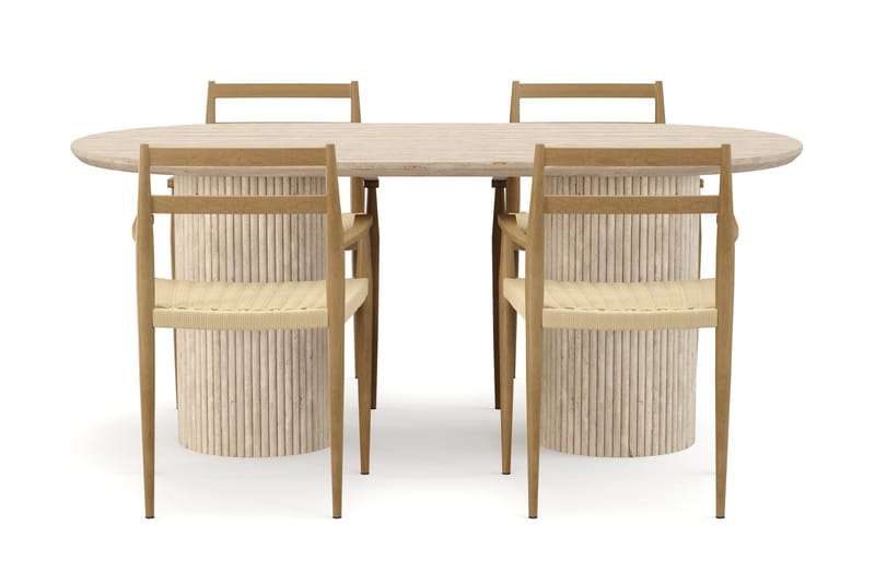 Uppveda Matbord Travetin utseende med 4 st Jamna Karmstolar - Beige - Möbler - Matplats - Matgrupp & matbord med stolar