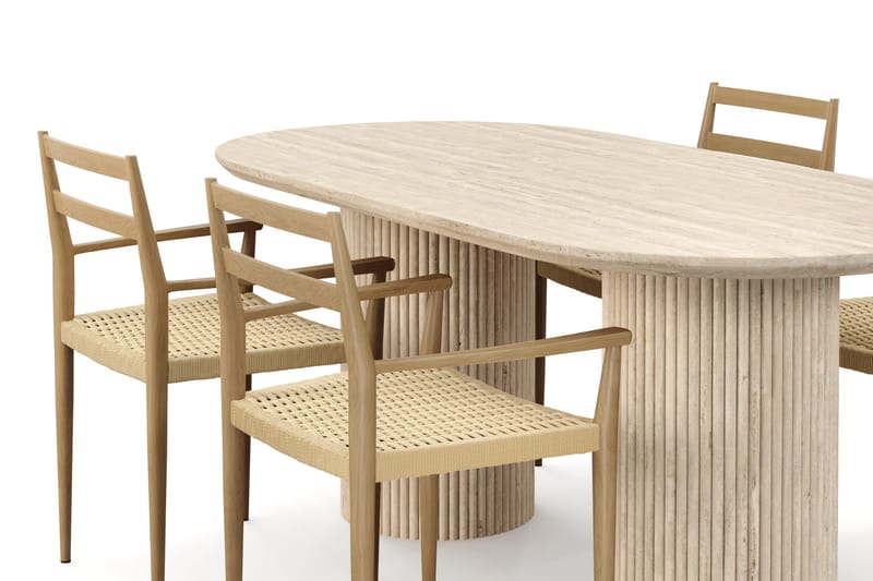 Uppveda Matbord Travetin utseende med 4 st Jamna Karmstolar - Beige - Möbler - Matplats - Matgrupp & matbord med stolar