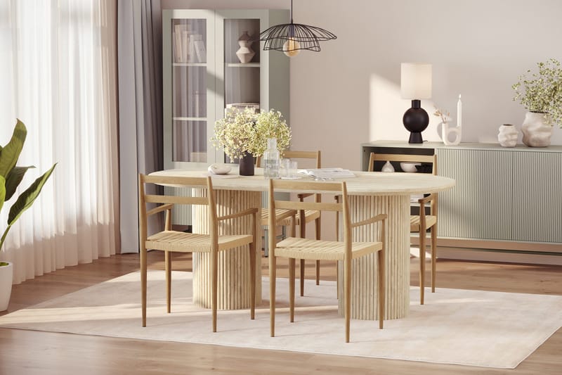 Uppveda Matbord Travetin utseende med 4 st Jamna Karmstolar - Beige - Möbler - Matplats - Matgrupp & matbord med stolar