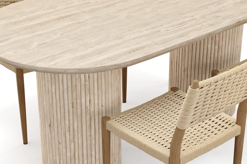Uppveda Matbord Travetin utseende med 4 st Jamna Matstolar - Beige - Möbler - Matplats - Matgrupp & matbord med stolar