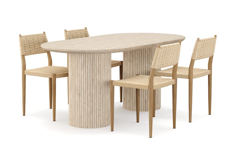 Uppveda Matbord Travetin utseende med 4 st Jamna Matstolar, Beige