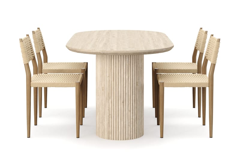 Uppveda Matbord Travetin utseende med 4 st Jamna Matstolar - Beige - Möbler - Matplats - Matgrupp & matbord med stolar