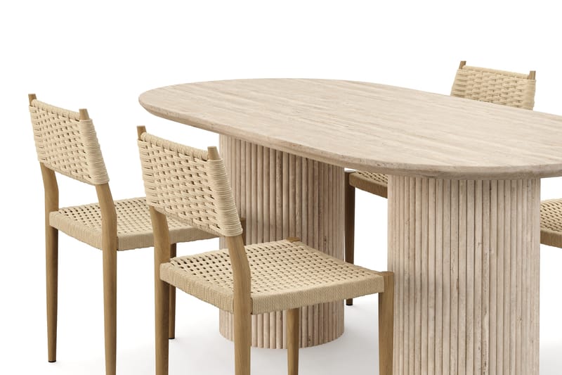 Uppveda Matbord Travetin utseende med 4 st Jamna Matstolar - Beige - Möbler - Matplats - Matgrupp & matbord med stolar