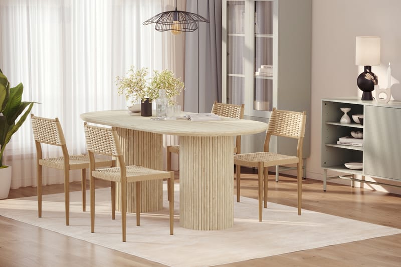 Uppveda Matbord Travetin utseende med 4 st Jamna Matstolar - Beige - Möbler - Matplats - Matgrupp & matbord med stolar