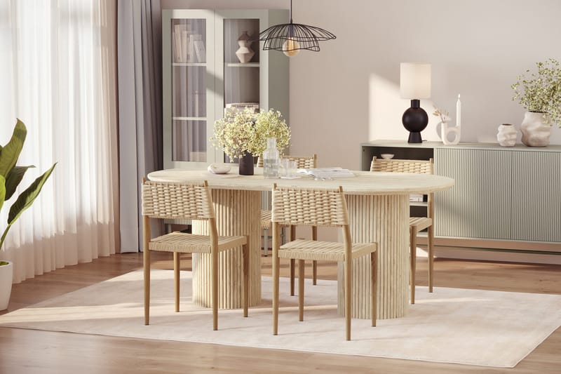 Uppveda Matbord Travetin utseende med 4 st Jamna Matstolar - Beige - Möbler - Matplats - Matgrupp & matbord med stolar