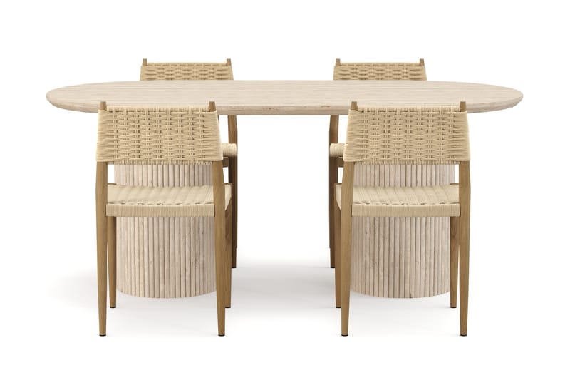 Uppveda Matbord Travetin utseende med 4 st Jamna Matstolar - Beige - Möbler - Matplats - Matgrupp & matbord med stolar