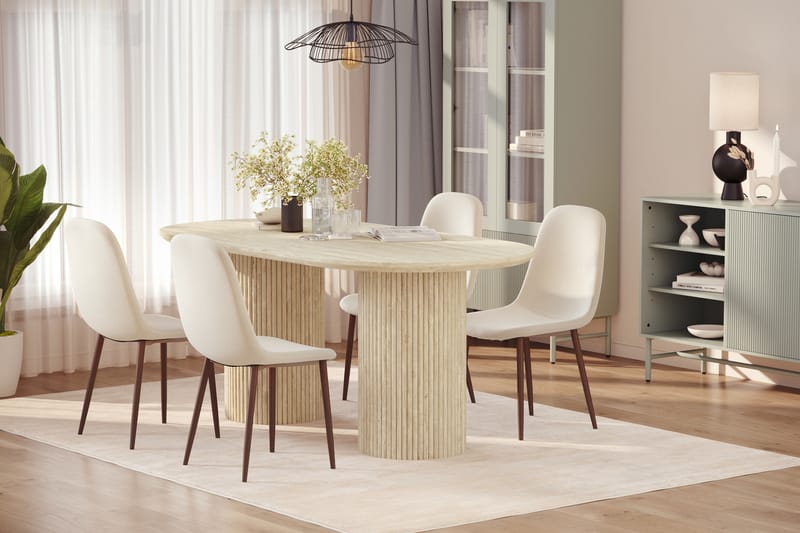 Uppveda Matbord Travetin utseende med 4 st Nibe Matstolar - Beige - Möbler - Matplats - Matgrupp & matbord med stolar