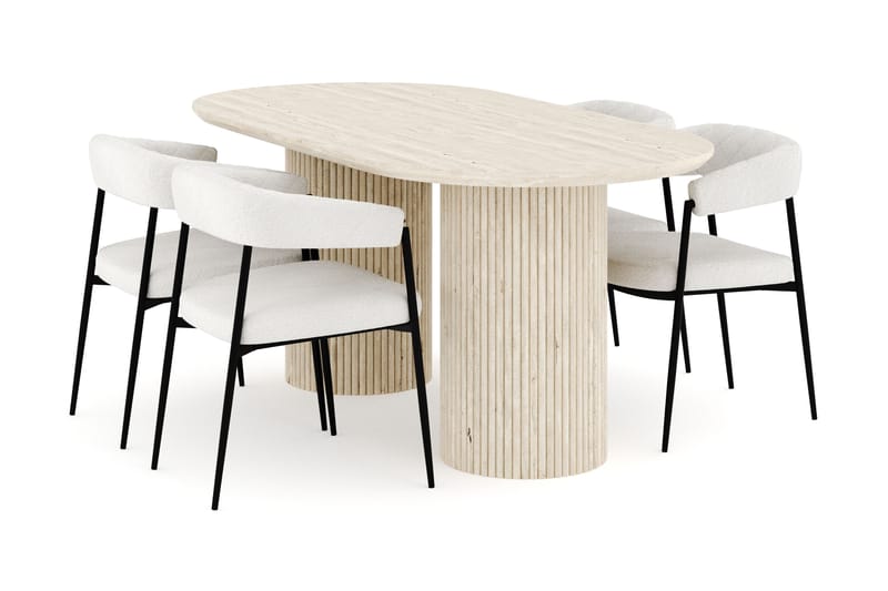 Uppveda Matgrupp 180 cm Oval med 4 Ayana Matstolar, Travetin