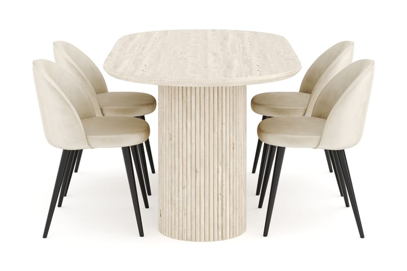 Uppveda Matgrupp 180 cm Oval med 4 Valeri Sammetsstolar - Travetin - Möbler - Matplats - Matgrupp & matbord med stolar