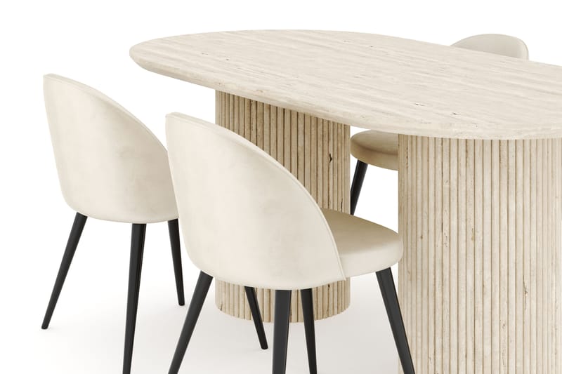 Uppveda Matgrupp 180 cm Oval med 4 Valeri Sammetsstolar - Travetin - Möbler - Matplats - Matgrupp & matbord med stolar