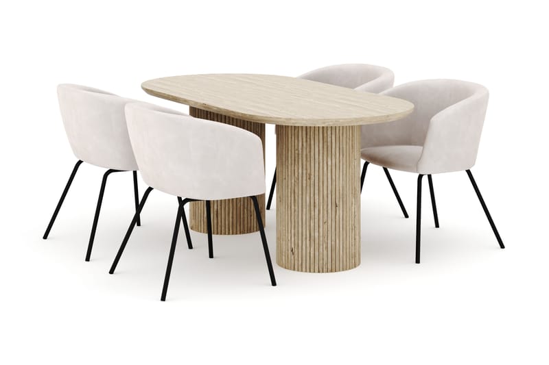 Uppveda Ovalt Matbord 180x90 cm med 4 Berit Stolar - Beige - Möbler - Matplats - Matgrupp & matbord med stolar
